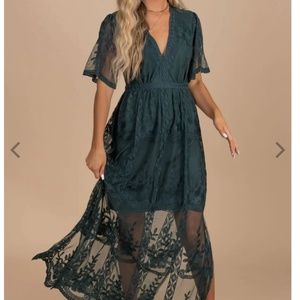 Light My Fire Dark Teal Lace Maxi Dress